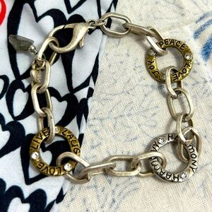 Brighton Art & Soul Harmony Bracelet Two-tone Peace Love Links with Cloth Bag